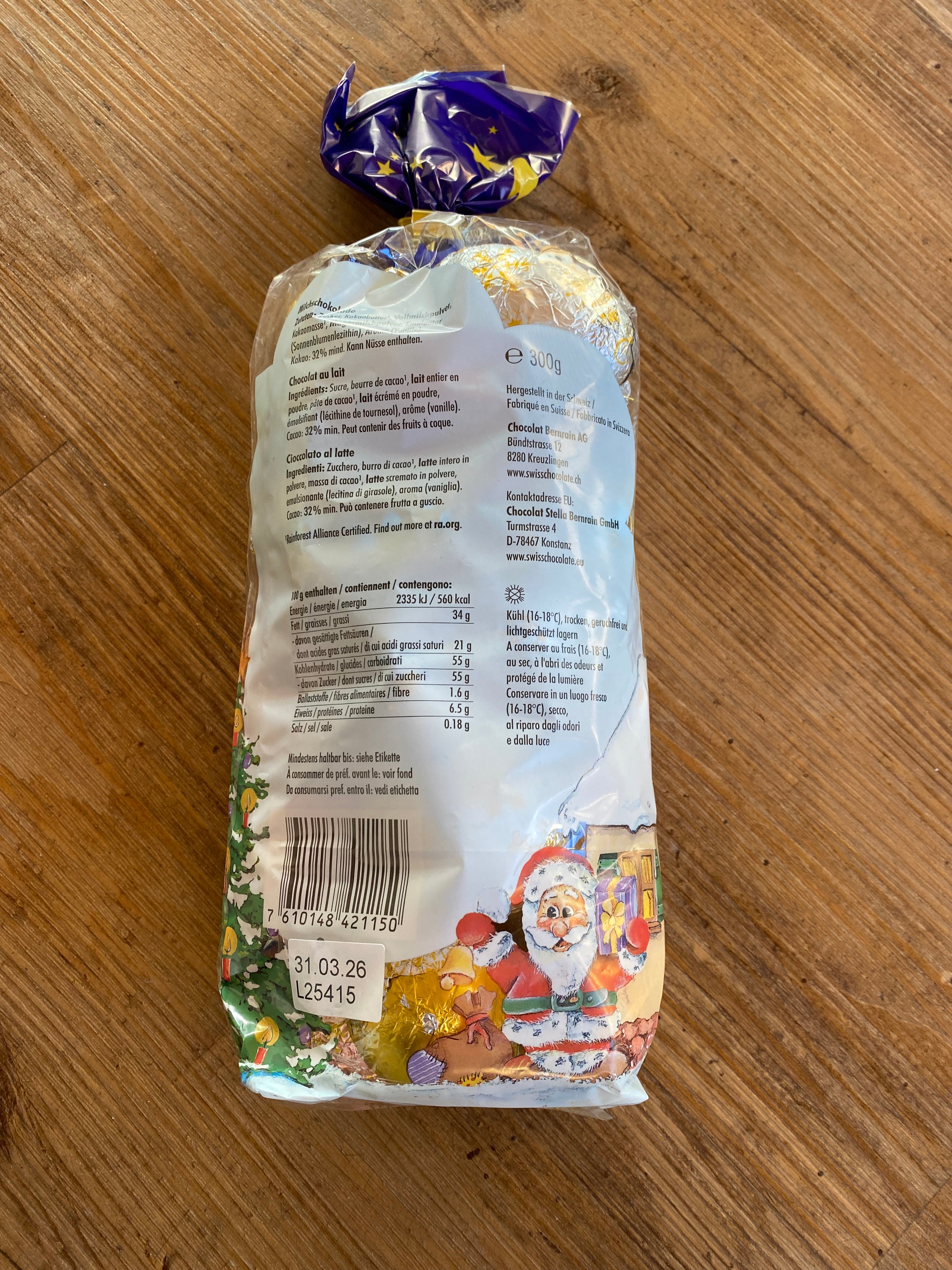 10x 300g Bernrain Weihnachts-Baumschmuck aus feinster Schweizer Schokolade, 5 verschiedene Formen