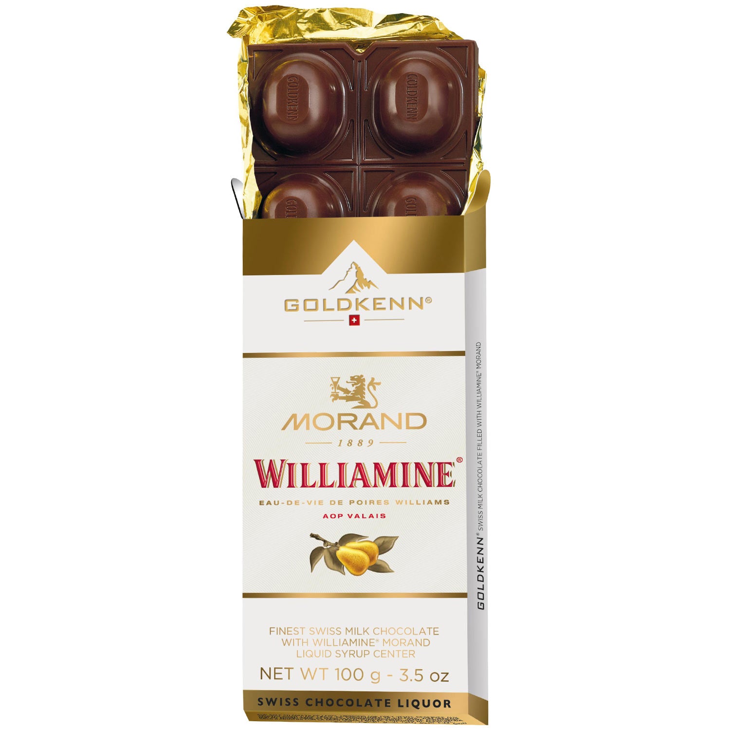 10x Goldkenn Morand Williamine 100g - Alkohol-Schokolade - Export nur an B2B Kunden