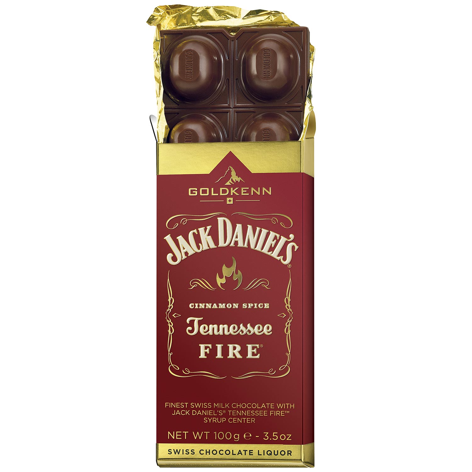 10x Goldkenn Jack Daniels Tennessee Whiskey Fire 100g - Alkohol-Schokolade - Export nur an B2B Kunden