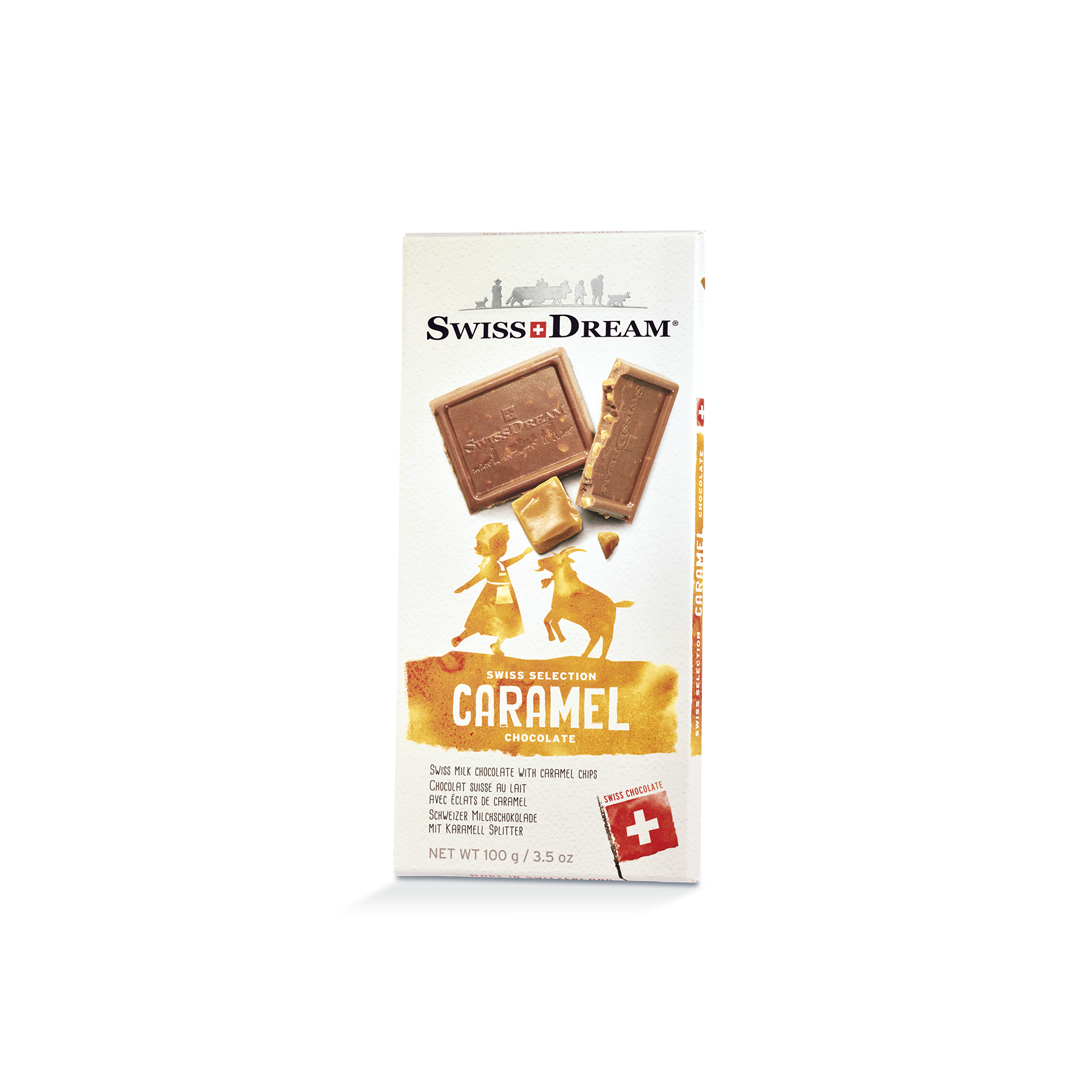 Swiss Dream Caramel Milk 100g buy for Benelux now at Swiss Chocolate